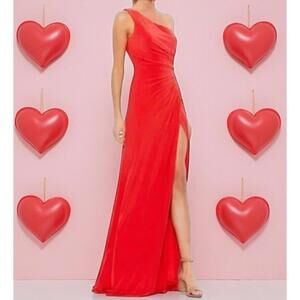 MAC DUGGAL Dress Size 2 Evening Gown NEW Red One Shoulder Ruched Jersey Cherry